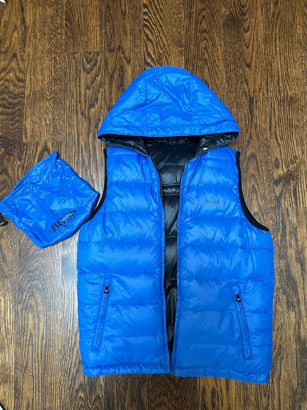 Hugo Boss Blue/Black Packable Puffer Vest with Hood